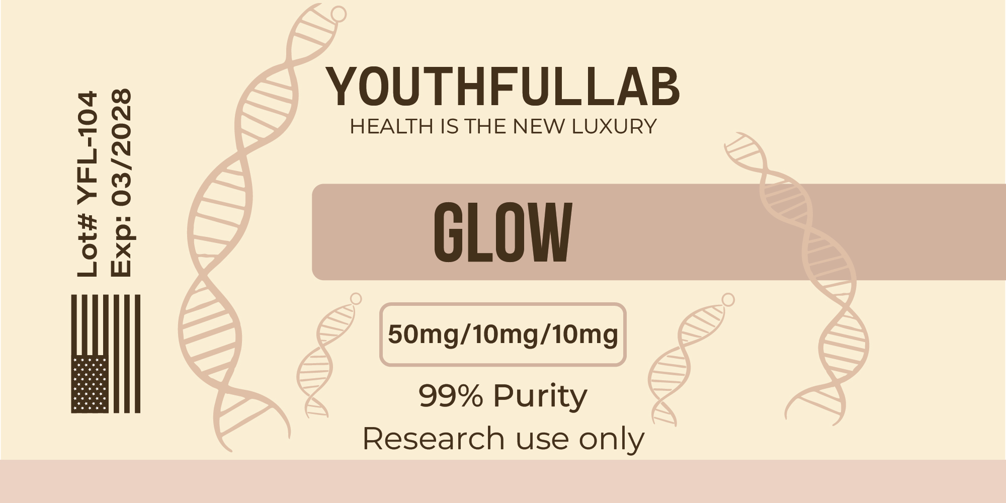 Glow 50/10/10mg vial label artwork
